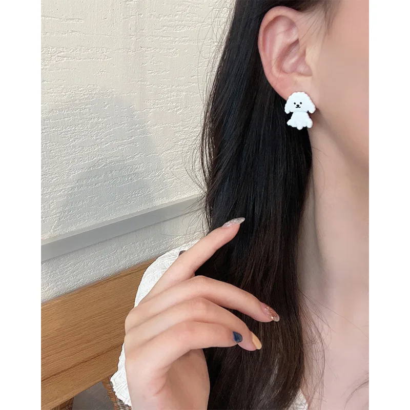 Мультяшные серьги-клипсы с маленькой белой собакой клипсы для ушей без отверстий