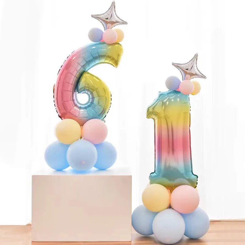 

1 Set 30 Inch Gradient Color Digital Column Aluminum Foil Balloon Number 0-9 Wedding Birthday Rainbow Latex Helium Air Balloon