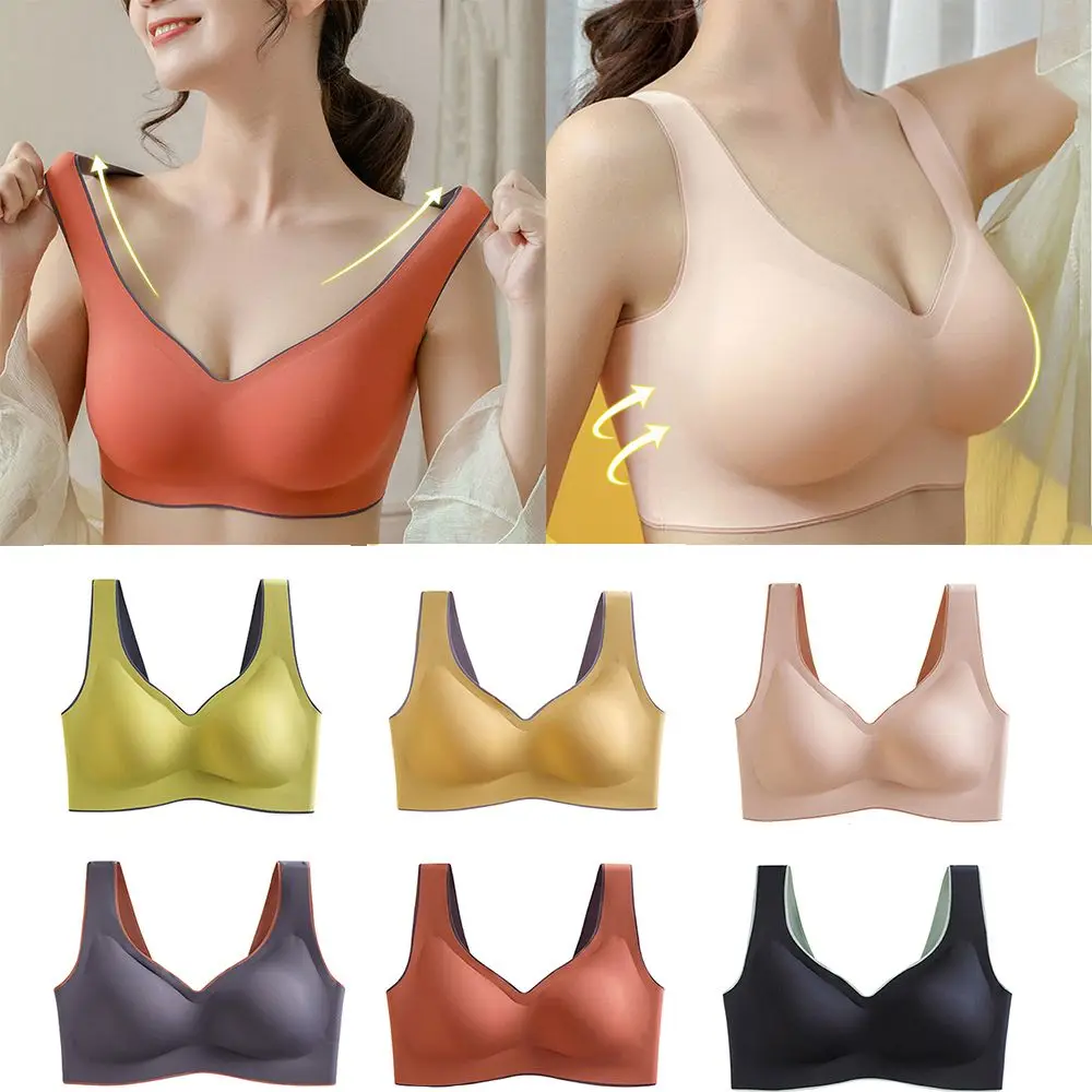 

Women Fashion Latex Seamless Cropped Top Bra Push Up Bras Underwear Lingerie Comfort Gathers Female Underwear M-XXL