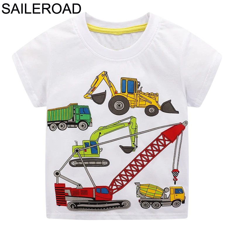 SAILEROAD Экскаватор и тали Принт Футболки для детской одежды Лето Новые детские Топы