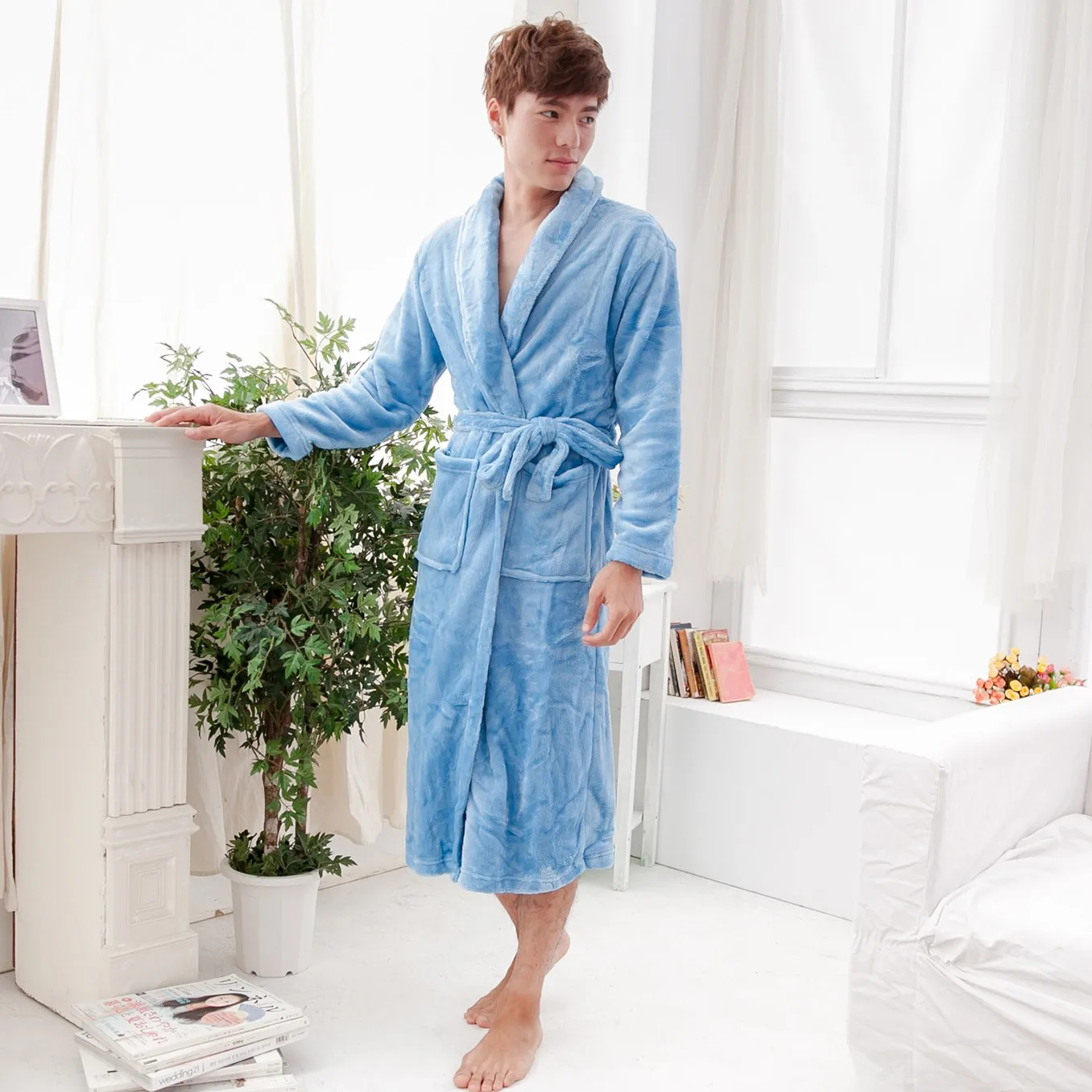 

Winter New Flannel Sleepwear Bathrobe Gown Coral Fleece Homewear Kimono Robe Intimate Lingerie Casual Flannel Nightwear