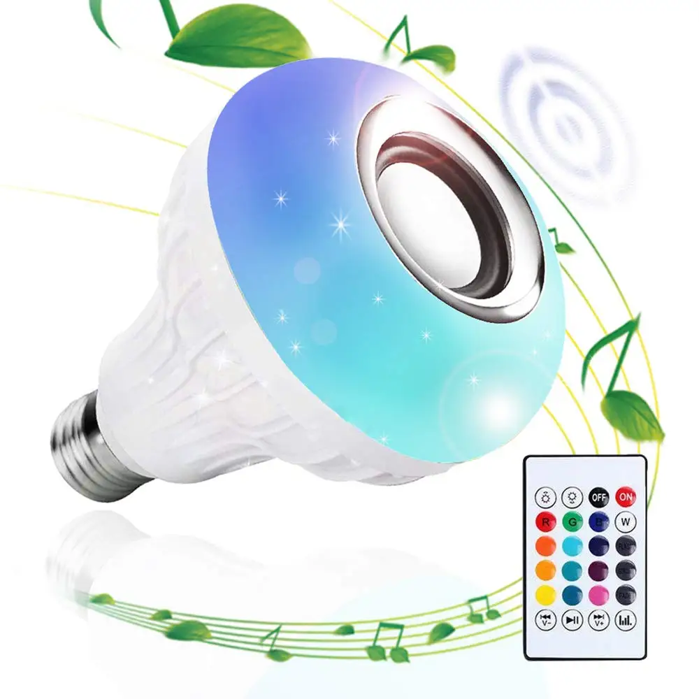 Светодиодная музыкальная лампа с Bluetooth динамиком E27 RGB Изменение Цвета Умный светодиодный 12 Вт беспроводной динамик s с пультом дистанционного управления