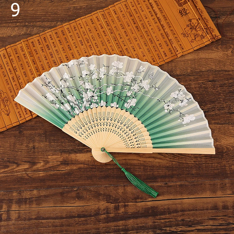 Шелковый китайский веер складной Ручной Веер с цветочным принтом в винтажном