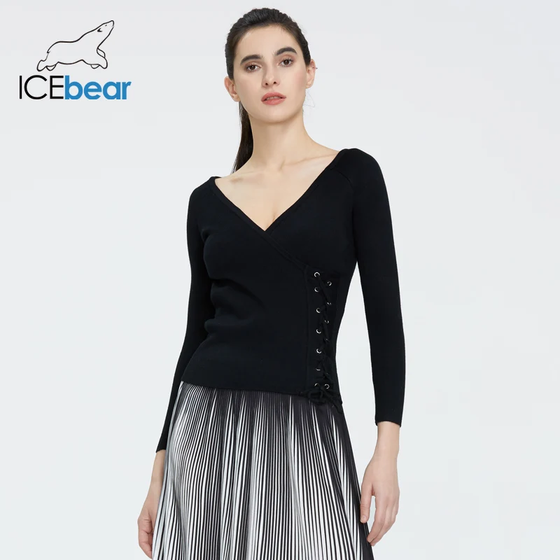 Icebear 2020 весенний вязаный Топ с v образным вырезом модный свитер боковой повязкой