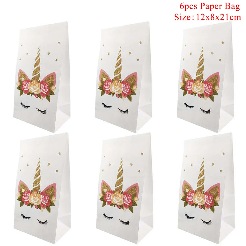 6pcs Paper Bags 01 Радуга Единорог обертки для кексов торт Топпер Единорог День Рождения украшения для торта для вечеринки детский душ Единорог вечерние принадлежности - Цвет: 6pcs Paper Bags 01