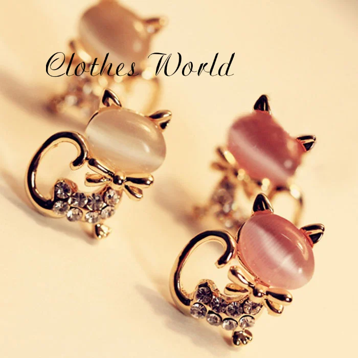 Корейские серьги модные милые кошачьи камни кристаллы стразы женские