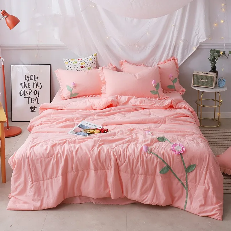 Летнее одеяло 4 шт. наволочка ручной работы с цветами листьями лотоса комфортное