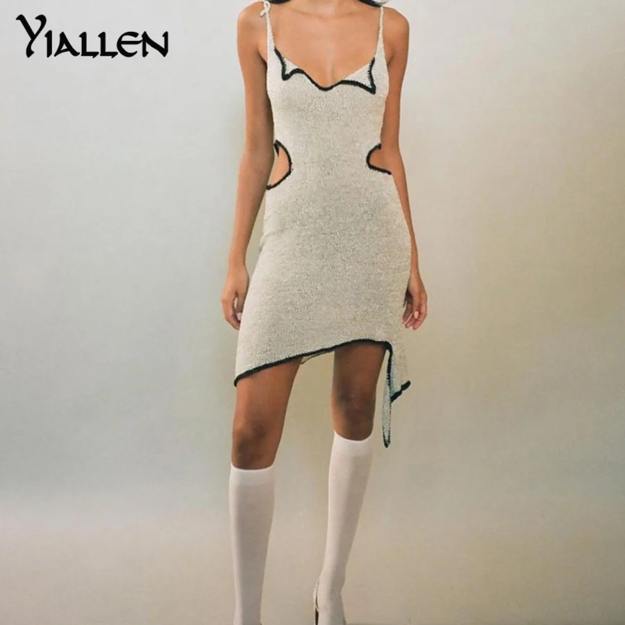 

Yiallen Summer Y2K Patchwork Sexy Low Collar Cut Out Sling Mini Dresses 2021 New Women Sleeveless Skinny Club Clubwear Outfits