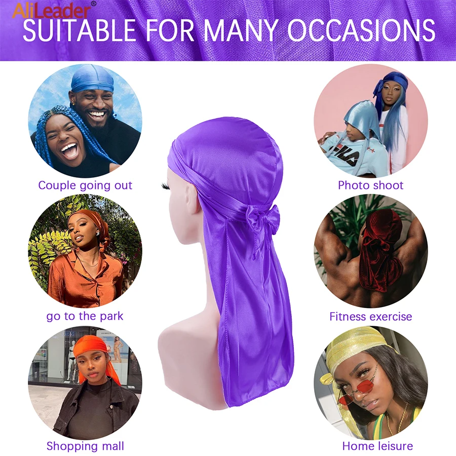 Cheap Silky Durags Bandana Hat Durag Do Doo Rag For Men/Womens Waves Cap Extra Long-Tail Headwrap Chemo Cap Pirate Hat Wrap Hats images - 6