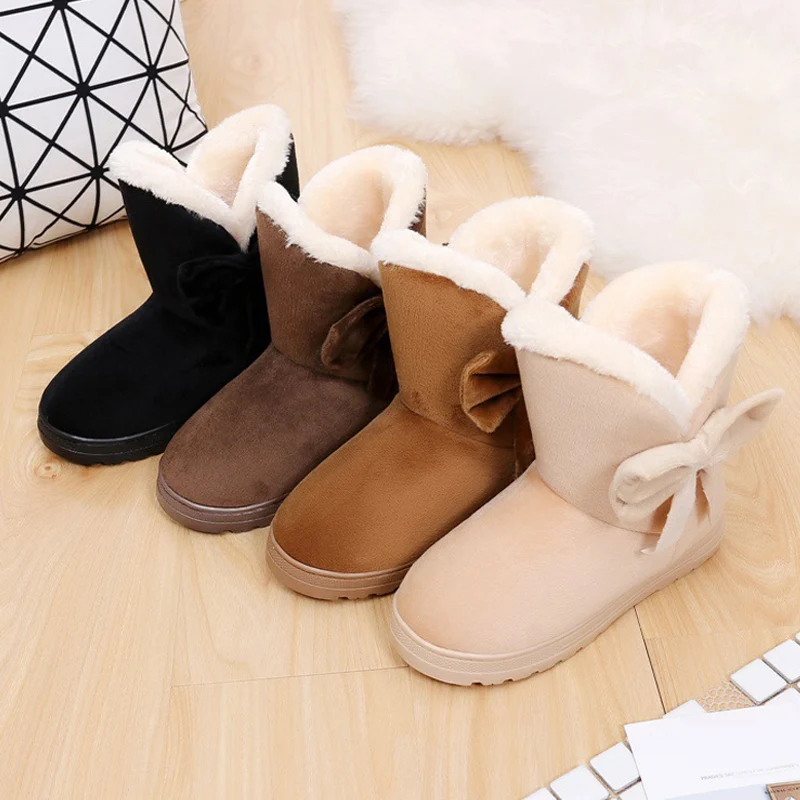 

Newly 1 Pair Women Snow Boots Warm Shoes Bowknot Plush Anti-slip for Winter Outdoor