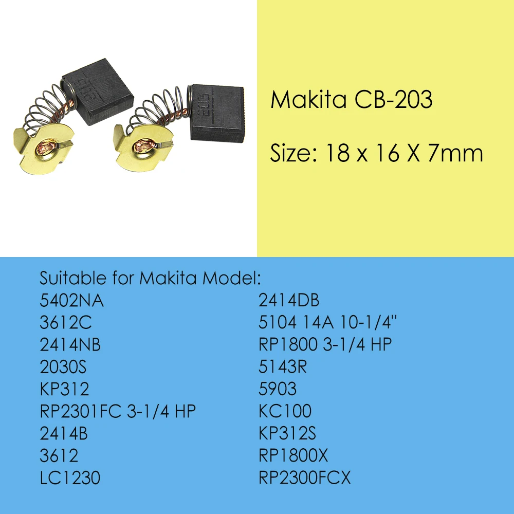Оригинальные угольные щетки Makita CB203 7x18x16 мм для электродвигателей 3612 3612C RP1801