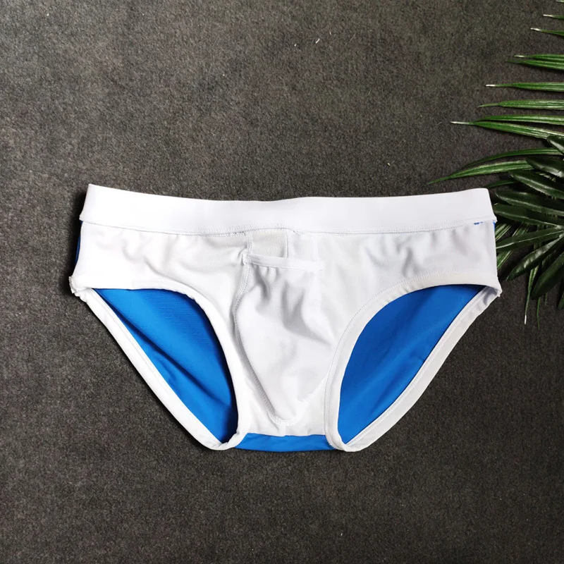 

Brand rainbow triangle swimming trunks sexy fit color matching thickened nylon triangle swimming trunks bikini men