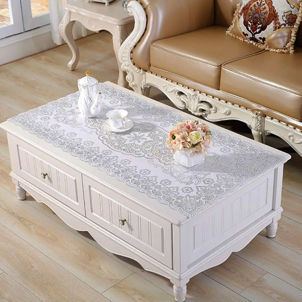 

Luxury embroidered waterproof PVC kitchen table mat coffee table cover TV table decor Size 60*120cm