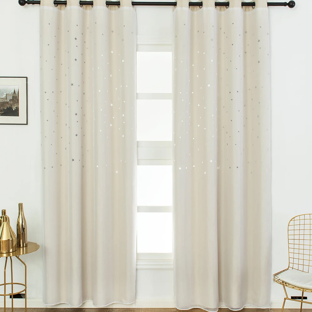 Hollow Star Window Blackout Curtain Double-layer Shade Curtains Drape Living Room Decor | Дом и сад