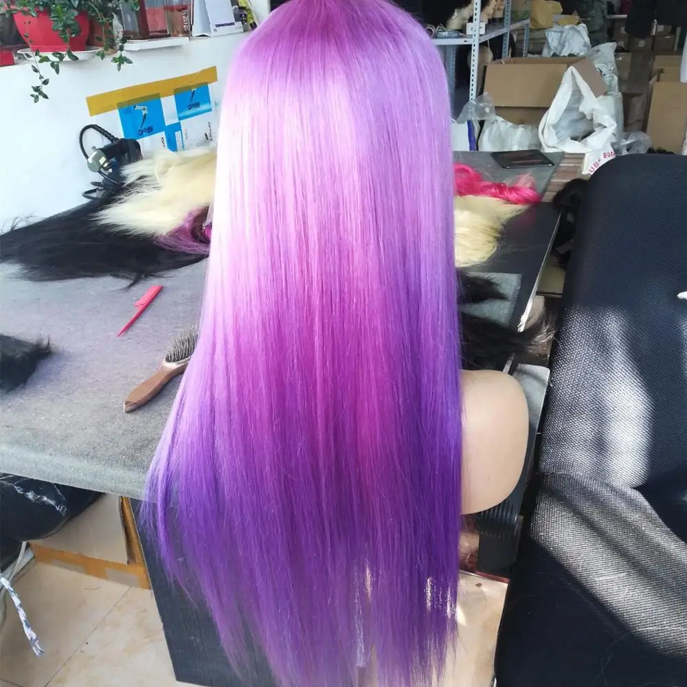 Парик из человеческих волос Омбре розового фиолетового синего цвета для женщин