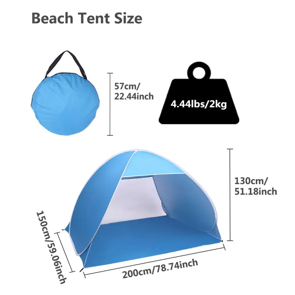 

2-3 Person Beach Tent Pop Up Sun Shelter Tent Big Automatic Sun Umbrella Fishing Beach Shelter Blue Hand Throwing Tent