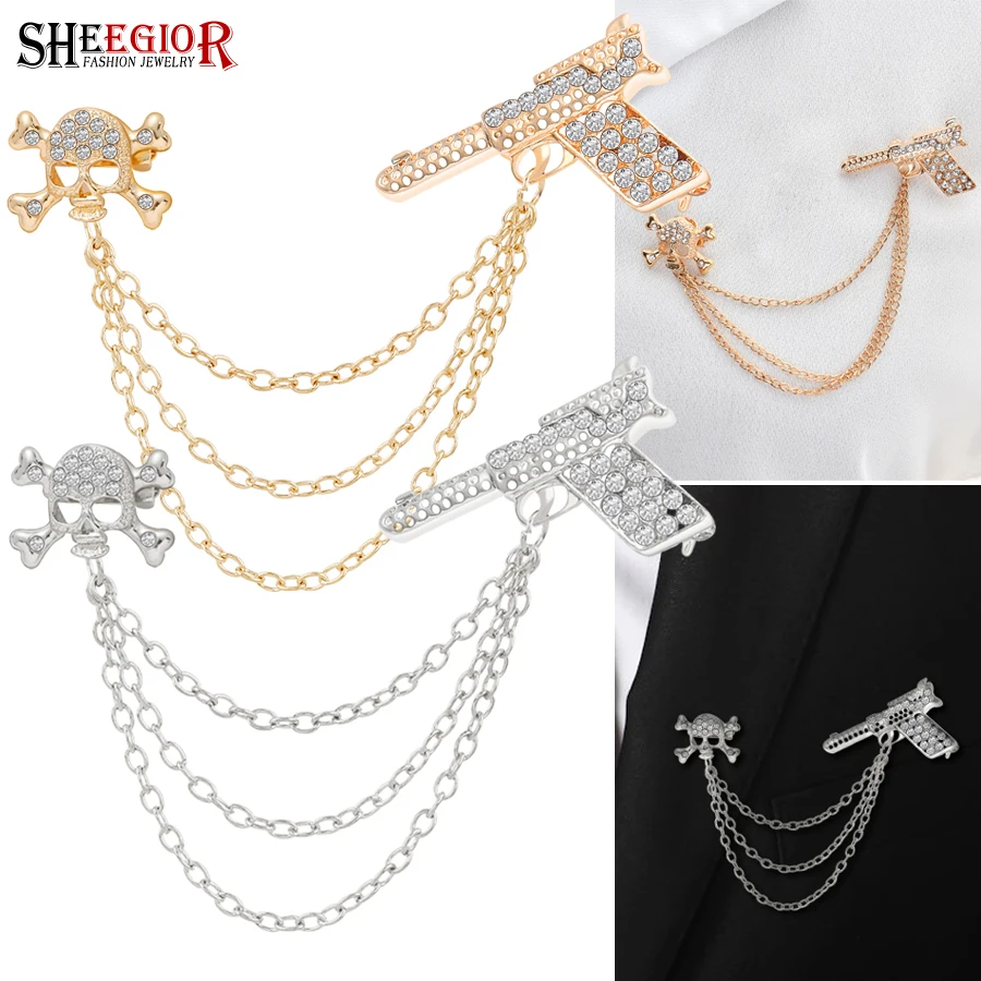 Мужская/Женская Брошь в виде черепа металлическая брошь с кристаллом кисточками