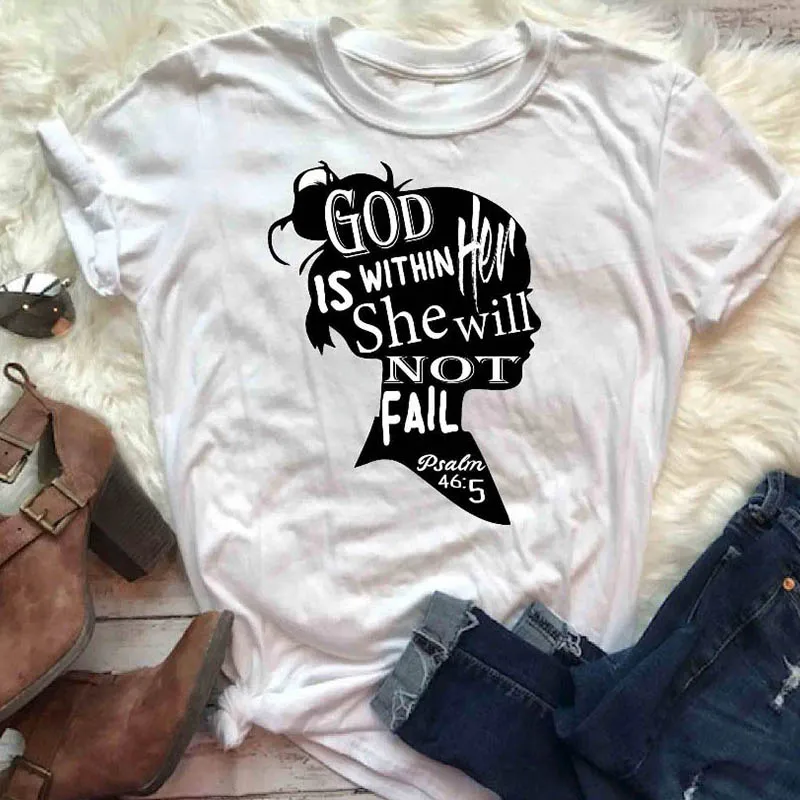 Женская футболка с надписью God Is in Her She Will Not Fall хлопковая Girl Power | одежда