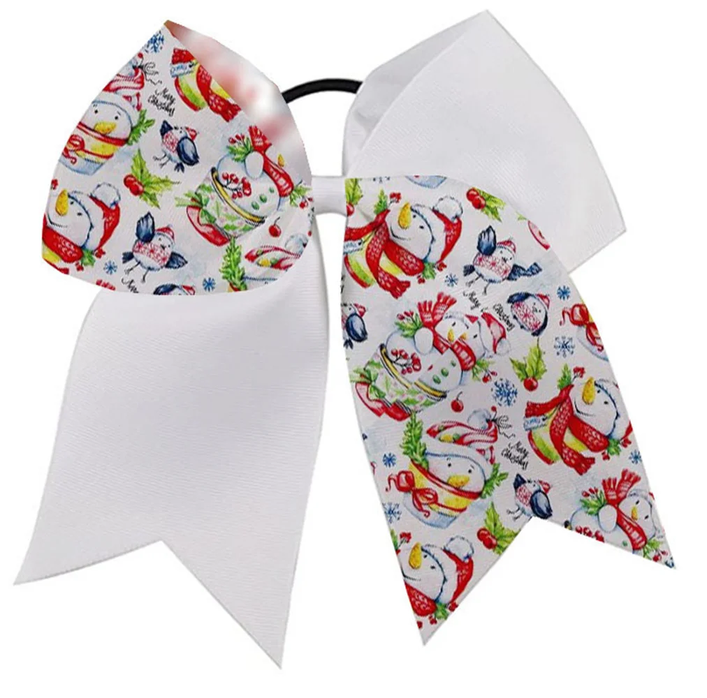

New Fashion Large Cheer Hair Bows Ponytail Holder Cheerleading Bows Elastic Christmas pattern Hair Accessories for Girl