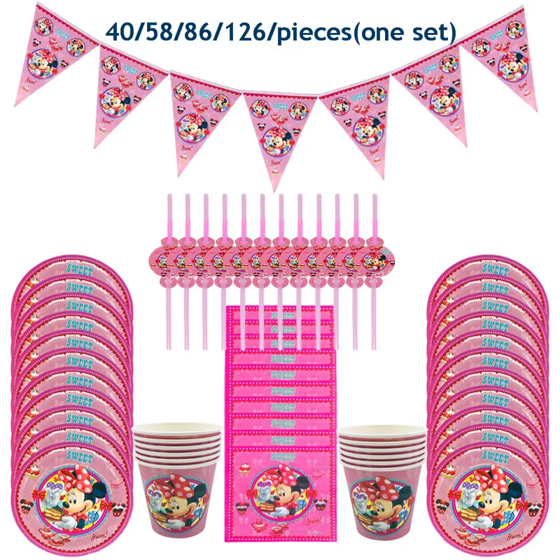 

Disney Minnie Mouse Girls Party Theme Kids Birthday Party Supplies Cup Plates Straws Shower Pink Disposable Tableware Decor