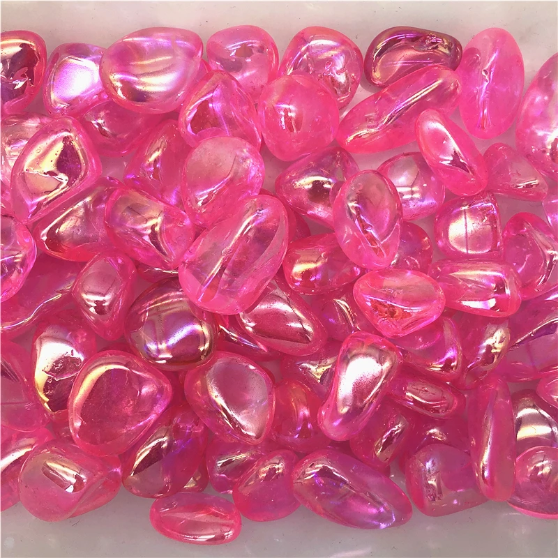 

Drop Shipping 100g Pink Titanium Aura Electroplating Quartz Crystal Tumbled Stones Healing Decoration Natural Stones and Crystal