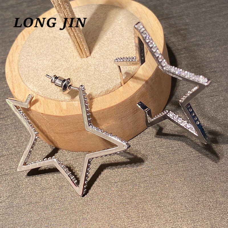 S925 иглы серьга в форме пентаграммы инкрустированные циркон серьги виде звезды