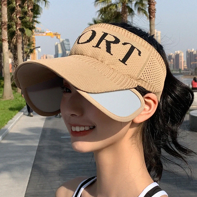 

Sunscreen Sports Hat Women Summer Sunshade Anti-ultraviolet Large Along Top Hat Retractable Sun Hat Summer Empty Top Visor Cap