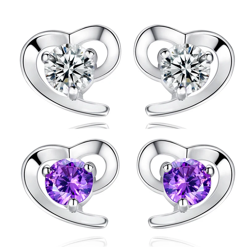Романтические серьги-гвоздики в форме сердца круглые АААА циркониевые
