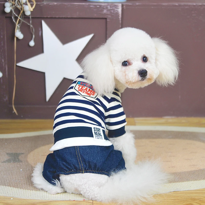 Одежда для собак в полоску и ковбойский комбинезон из чистого хлопка щенков на