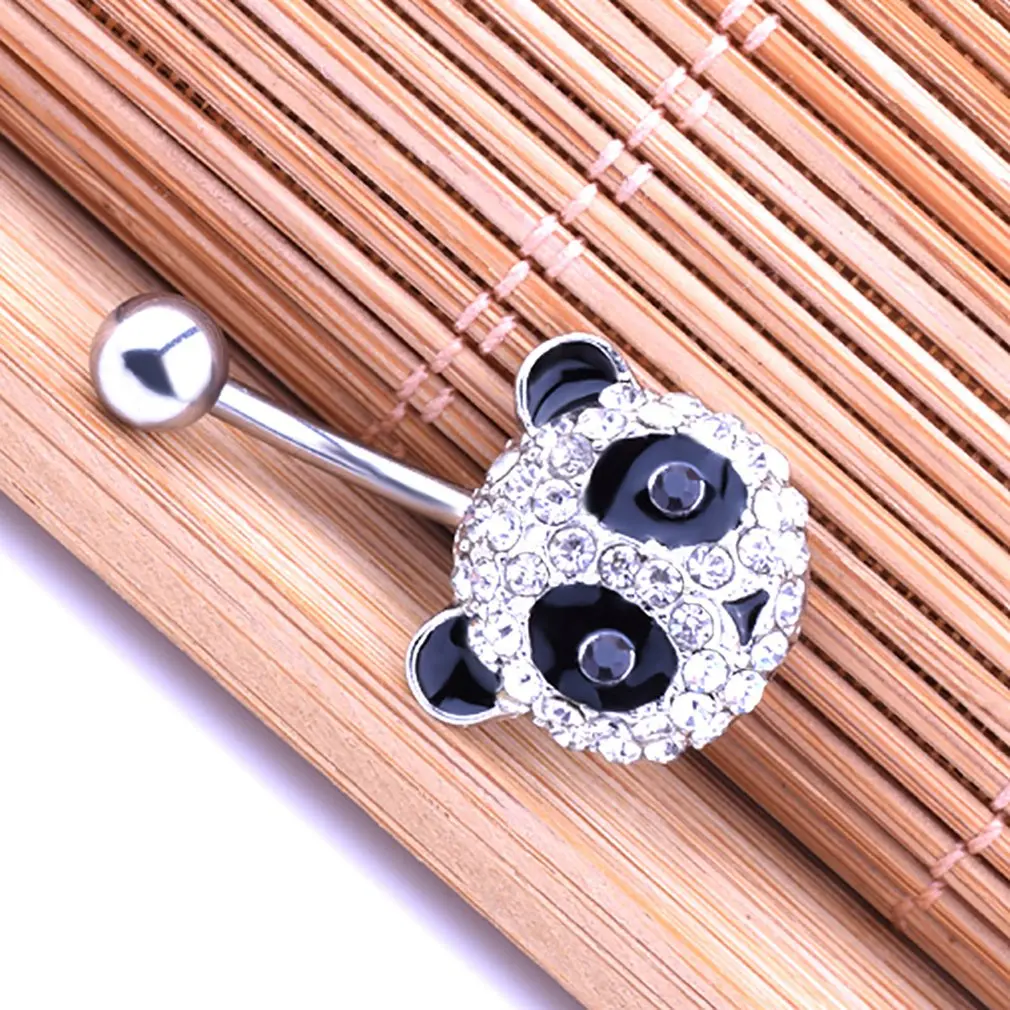 Q01344 National Wind Panda Diamond Piercing Jewelry Bright Belly Button Ring Navel Rings Anti Allergy Jewellery |