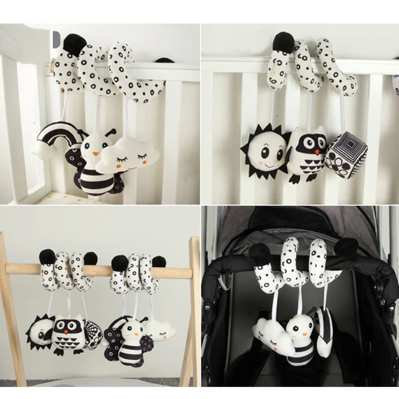 

1Pc Baby Car Seat Toy Soundable Hanging Plush Ring Toys for Crib Bar Rattle Teether with Animal Soft Plush Ring Bell