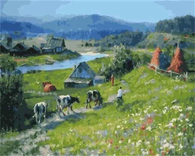 

DIY Painting By Numbers Rural Landscape Modern Wall Art Picture By Number Field Acrylic Canvas By Numbers For Home Decors