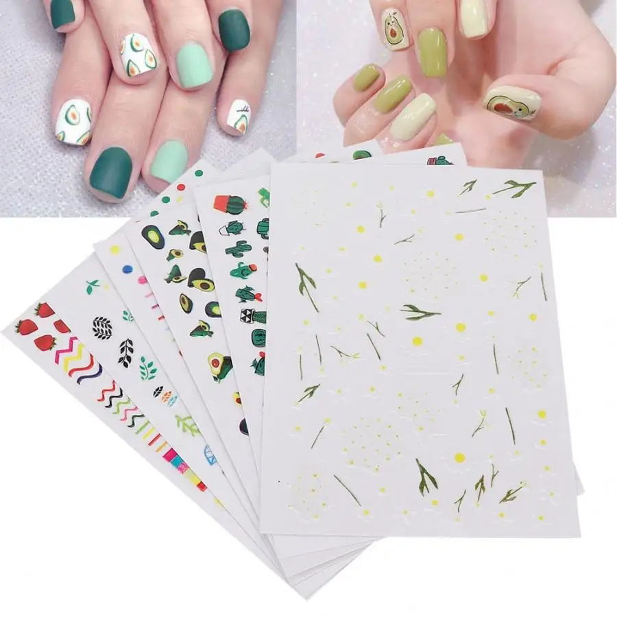 Наклейки для ногтей 6 шт изысканный дизайн стикер авокадо шаблон самоклеющаяся