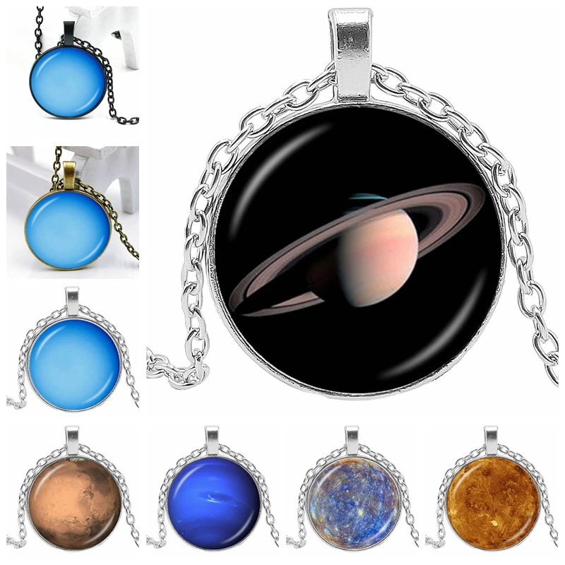 

2020 New Universe Planet 3 Color Necklace Glass Convex Round Personality Nine Stars Pendant Necklace Gift Wholesale
