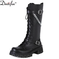 daitife high top shoes womens autumn and winter new fashion high top martin boots but knee boots lace up side pull
