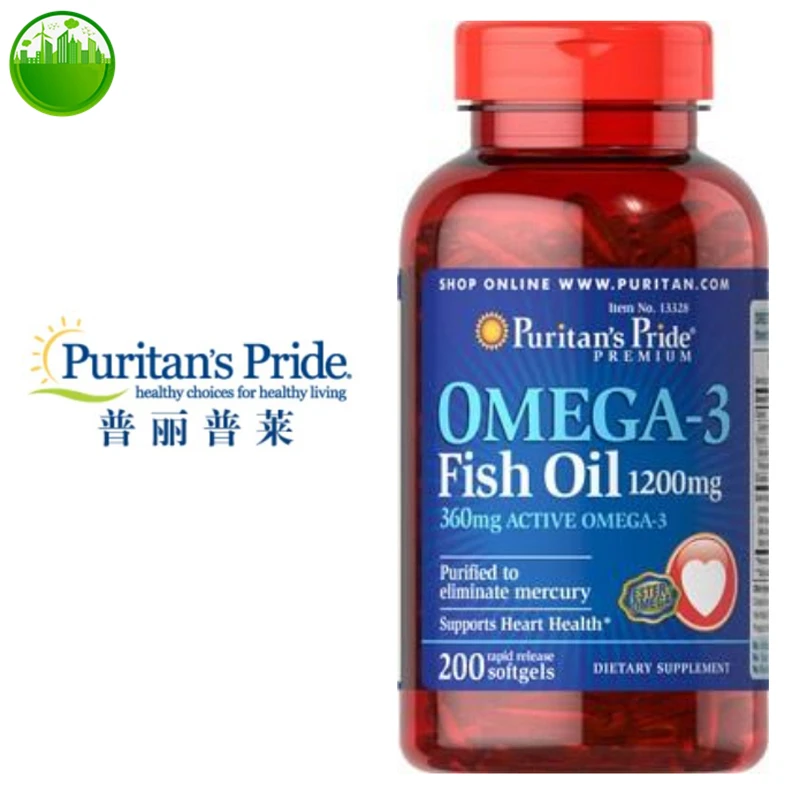 

US Puritan's Pride PREMIUM OMEGA-3 Original Fish Oil ACTIVE OMEGA-3 Purified to eliminate mercury Supports Heart 200 softgels