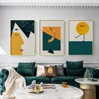 Абстрактная половинчатая Картина на холсте, плакаты и принты желтого и зеленого цветов, минималистичные настенные художественные картины для гостиной, спальни, коридора