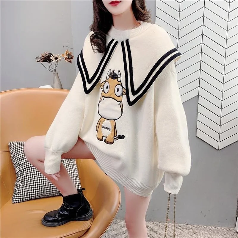 

Пуловер Осень Зима Новый кашемировый свитер женский сохраняющий тепло пуловер вязаный свитер модный корейский Свободный Топ с длинным рук...