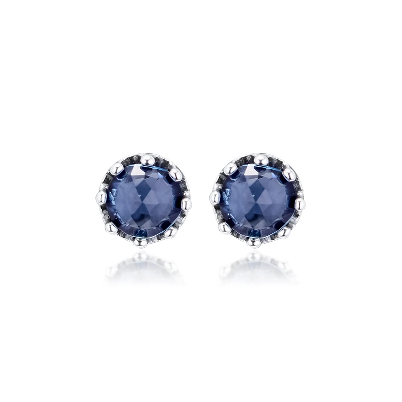 

Blue Sparkling Crown Stud Earrings 925 Sterling Silver Jewelry For Woman Make up Fashion Female Earrings Party Jewelry