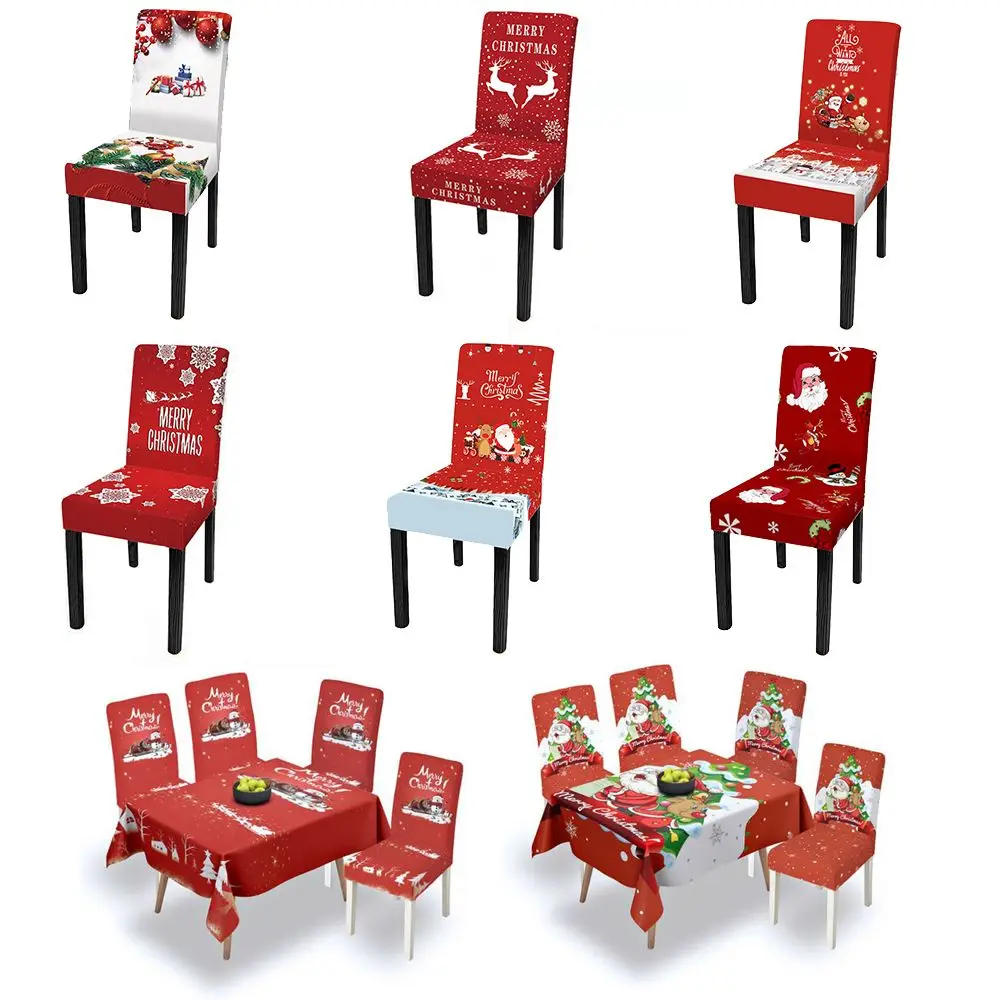 Мягкие съемные рождественские чехлы на стулья с принтом Санты эластичные