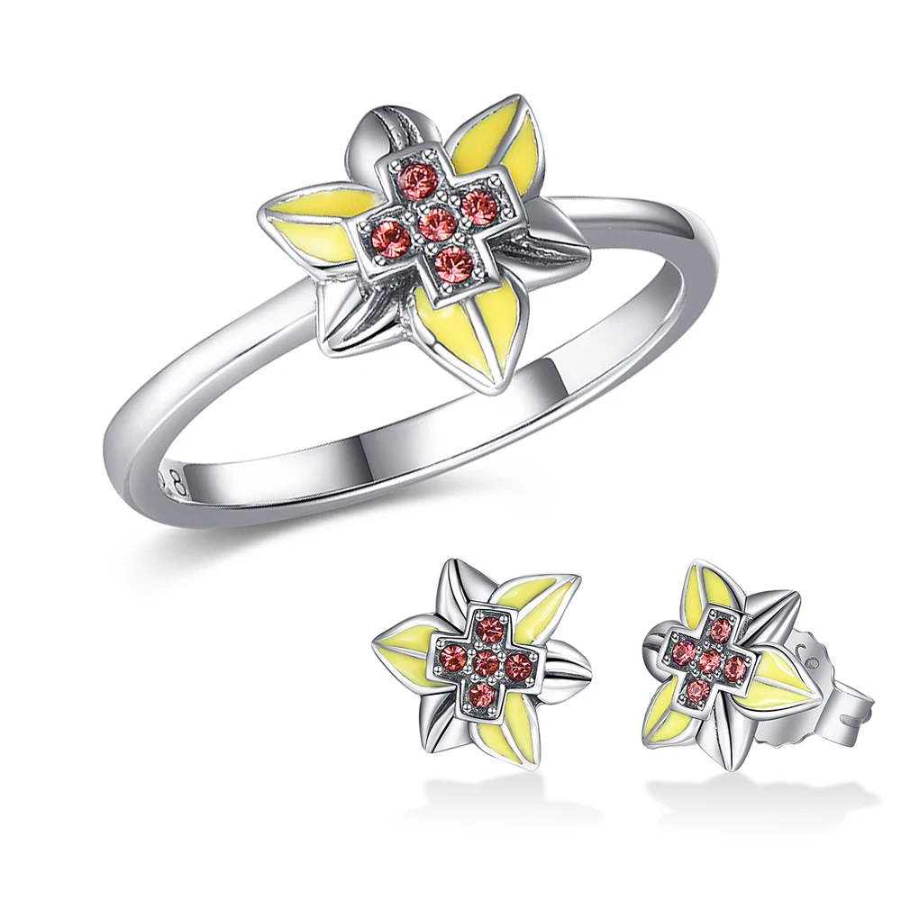 

GW S925 Sterling Silver Jewelry Sets With Crystals Flower Women's Earrings Ring Classic Cute Girl Jewelry Accessories