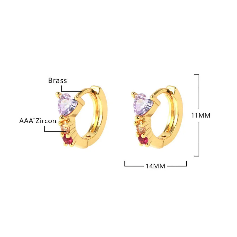 Женские серьги-кольца с фианитом розовые и синие серьги в форме сердца корейская