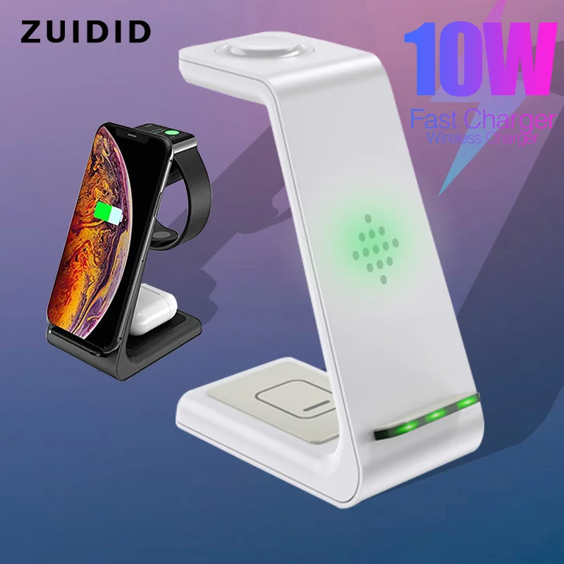 

10W Qi Wireless Charger Stand LED Charging Indicator Phone Desktop Charge Adapter For iPhone 12Pro Max For Apple Airpods Watch 6
