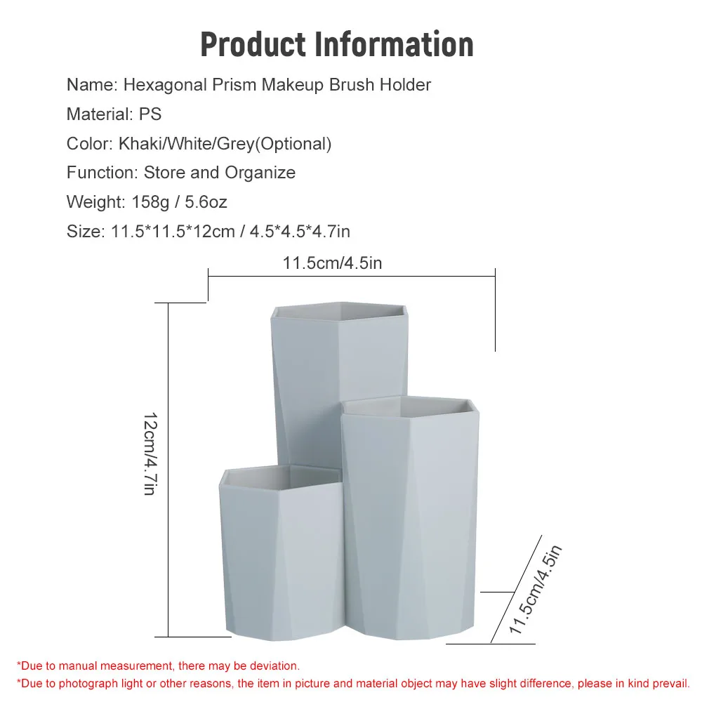 

Makeup Brush Storage Box Hexagonal Prism 3 Tube Pen Pencil Storage Holder Table Desk Storage Box for Home Office