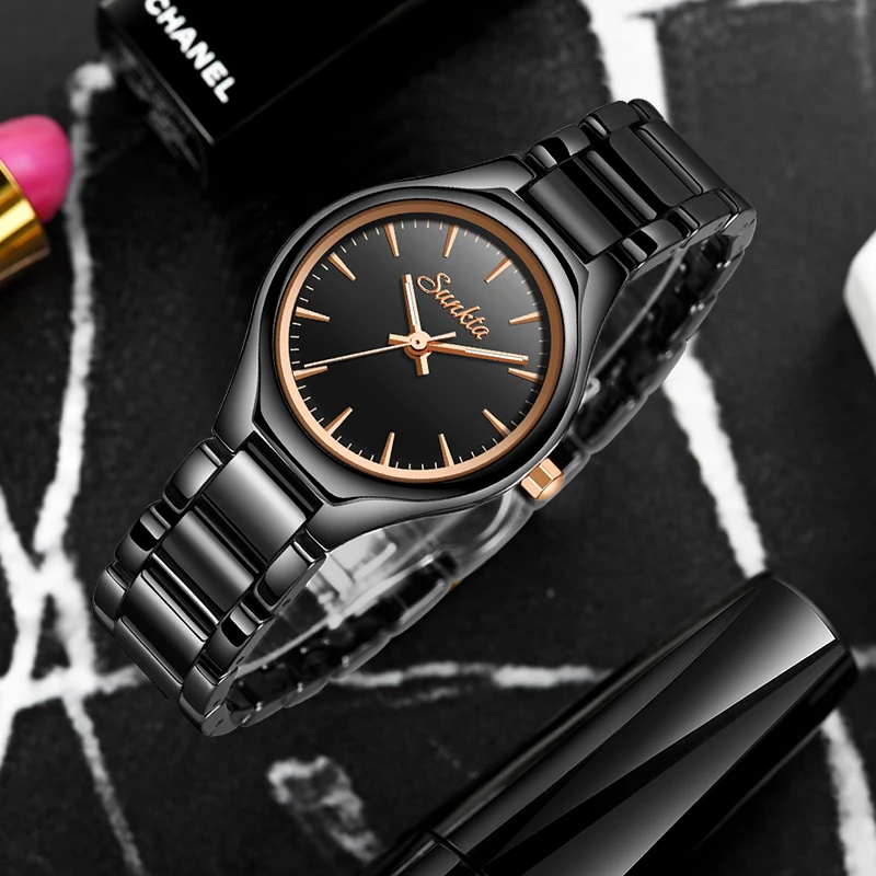 

SUNKTA Fashion Simple All Black Ceramic Watch Women Top Brand Luxury Women Watches Casual Waterproof Quartz Watch Zegarek Damski