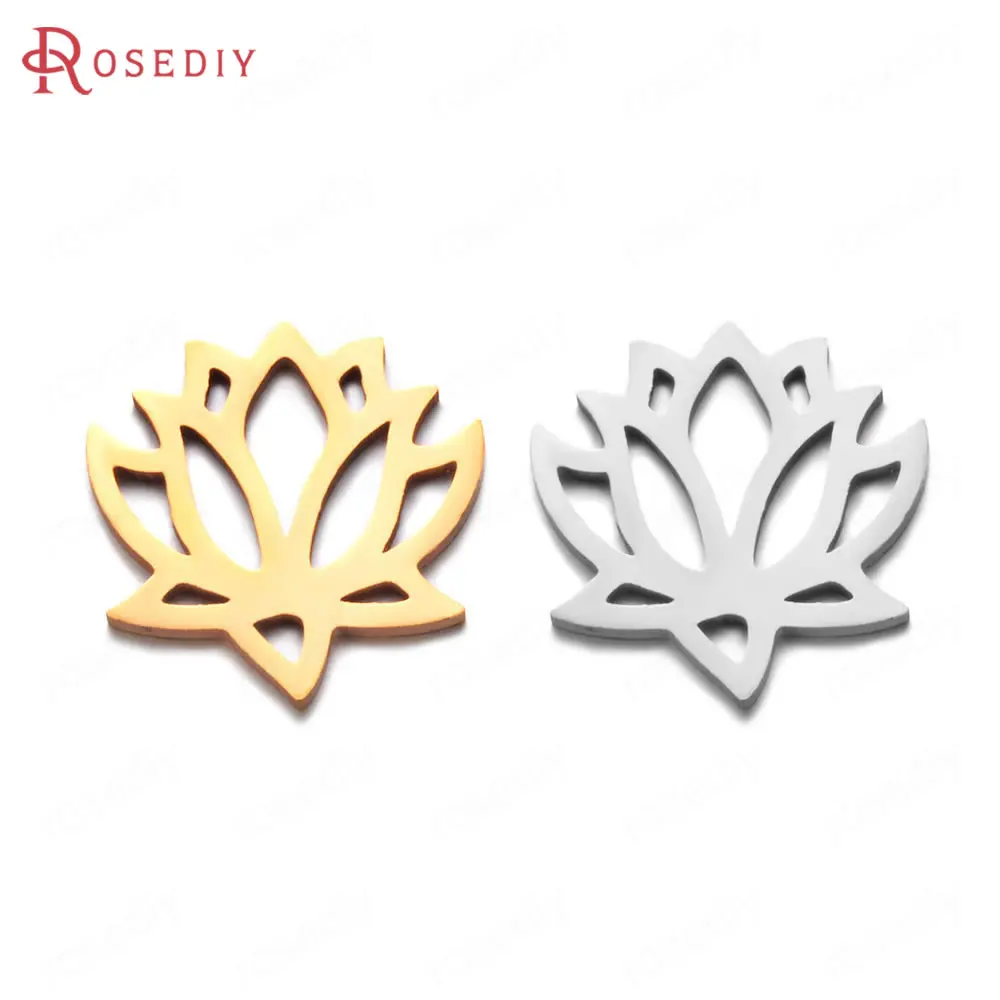 (37253) 10PCS 12x12 мм Высокое качество золото Цвет Нержавеющая сталь лотоса подвески