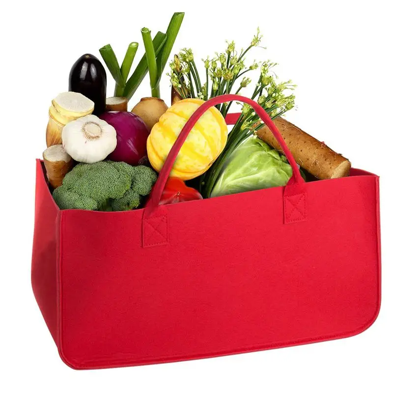Felt Purse, Felt Storage Bag Large Capacity Casual Shopping Bag- Red