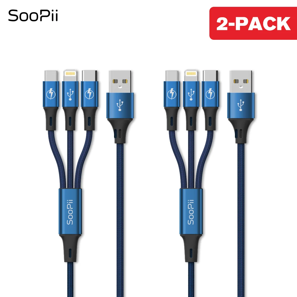 S07 Blue 2-pack SooPii 0,3 м/1,2 м 3 в 1 USB кабель для Iphone Micro USB кабель для устройств Android type-c 3A кабель для быстрой зарядки для samsung S9 - Тип штекера: S07 Blue 2-pack