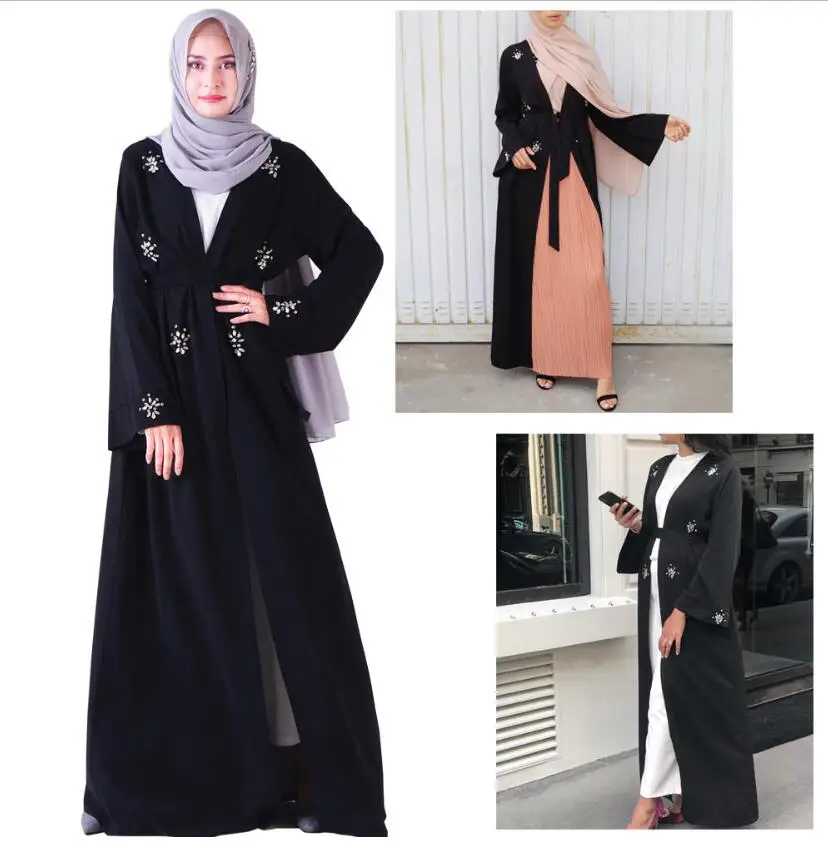 Платье мусульманское abaya для женщин ручной работы со стразами Vestidos Musulmanes черное