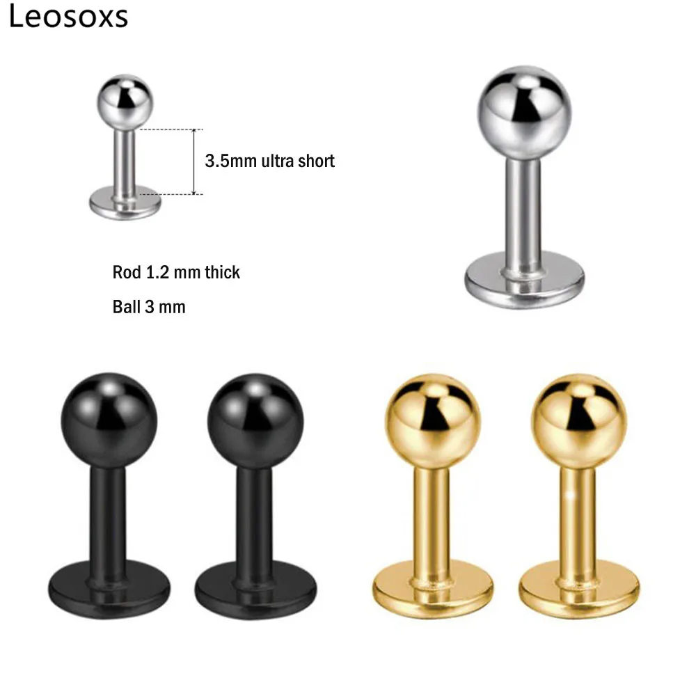 

Leosoxs 2pc ultra short rod flat ear bone studs stainless steel punk piercing jewelry 1.2x3.5x3mm steel color black gold